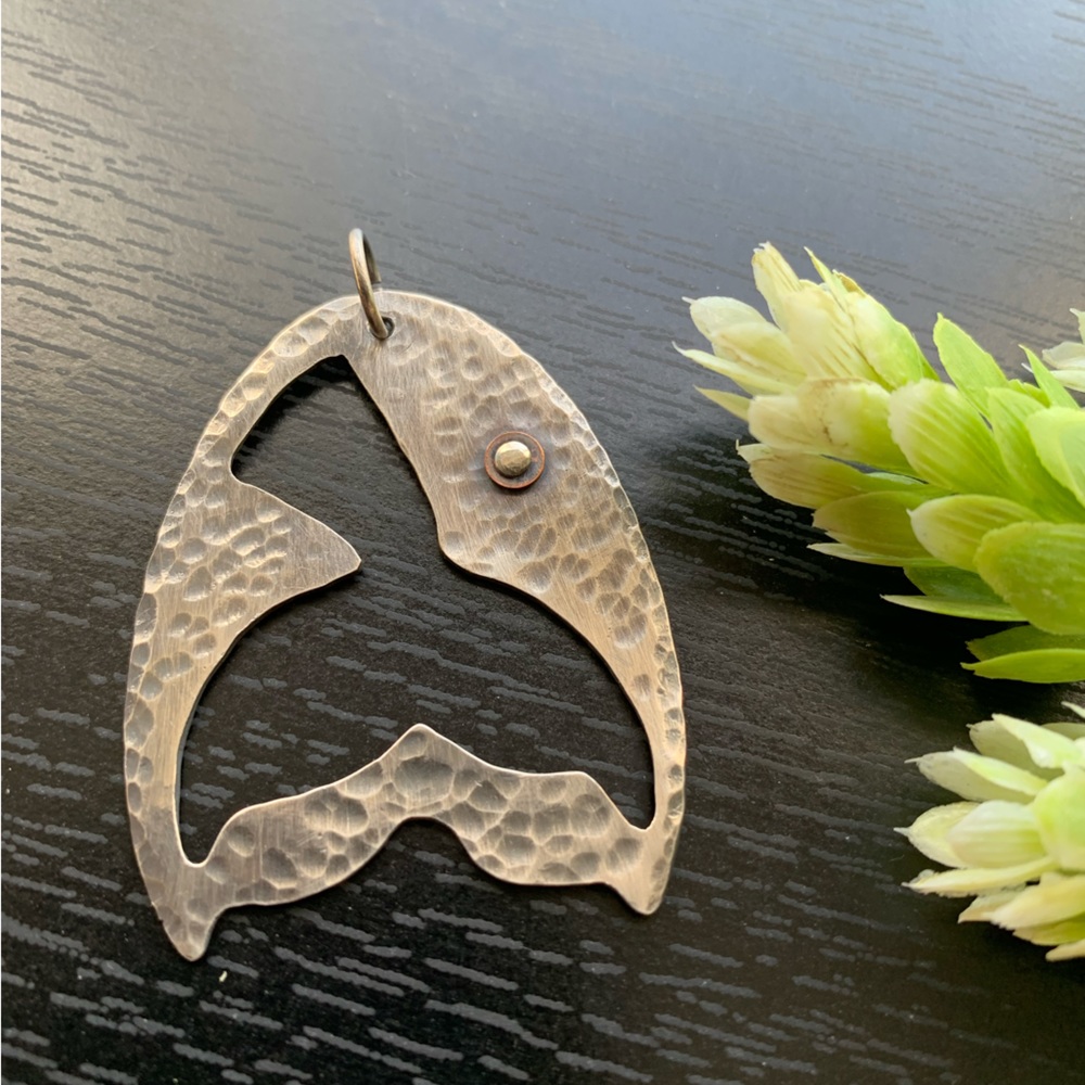 Sterling Mermaid Tail Pendant Artisan Handmade Spoon Silver Riveted